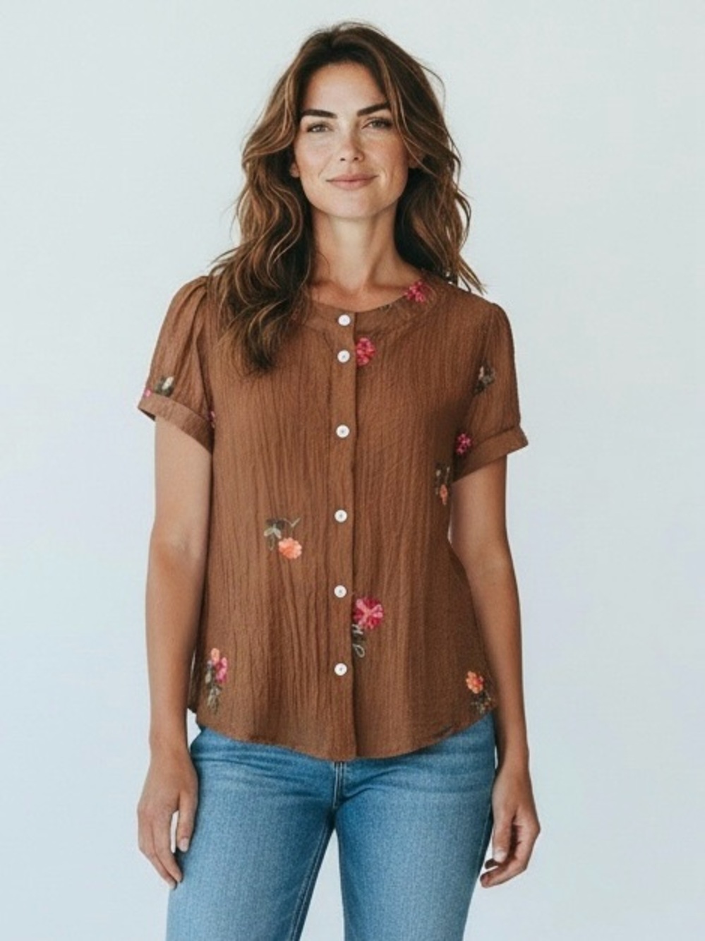 Glow Eve Embroidered Textured Blouse New